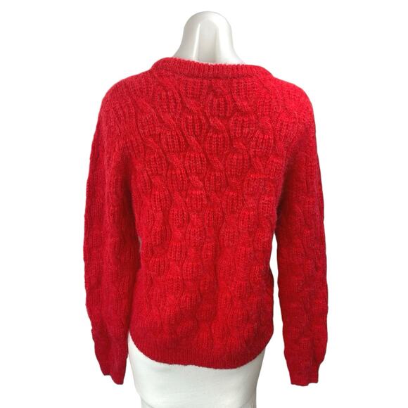 Manoush Women's Red Wool Cable Knit Long Sleeve Crew Neck Sweater Top Size S - Picture 2 of 4